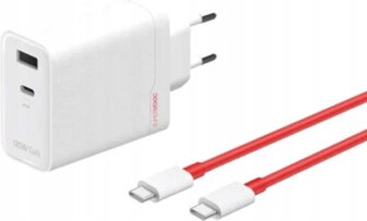 OnePlus 120W Dual Ports SuperVooc Adapter + Cable (Type-C + Type-A) Alb - 1