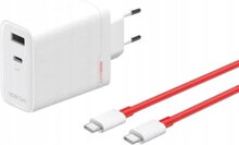 OnePlus 120W Dual Ports SuperVooc Adapter + Cable (Type-C + Type-A) Blanc