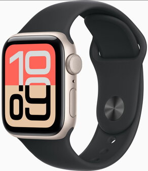 Apple Watch SE 3 40mm (GPS Only) Alluminium Case Starlight Gold with Sport Band Midnight Noir - 2